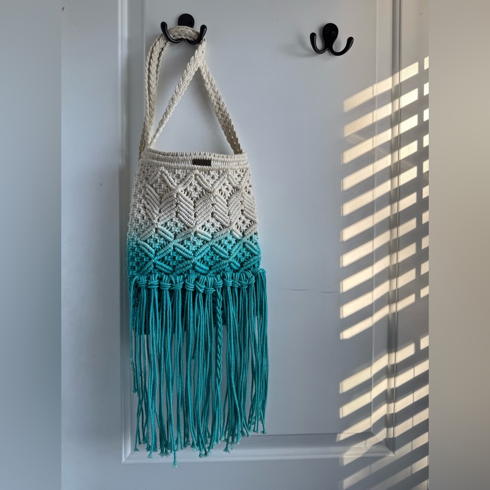 Element Macramé Shoulder Bag - Cream and Teal